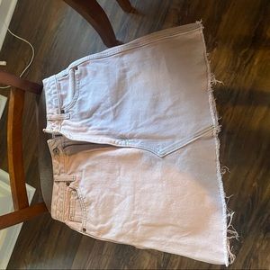 Abercrombie Natural Rise Bleached Pink Denim Raw Hem Mini Skirt Retro